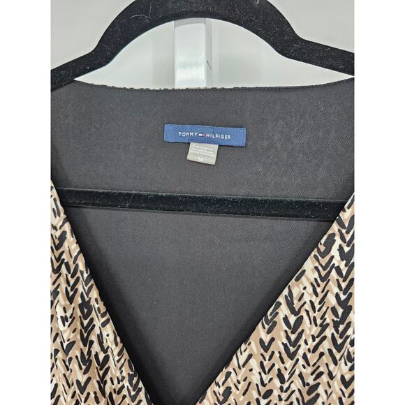 Tommy Hilfiger Womens Sz 14 Midi Length Dress Black Brown Tan V Neck - Picture 3 of 4